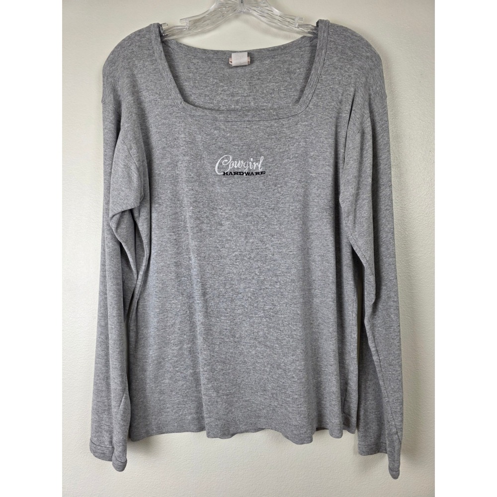 Cowgirl Hardware Shirt Womens XL Gray Long‎ Sleeve Square Neck Top Casual Ranch